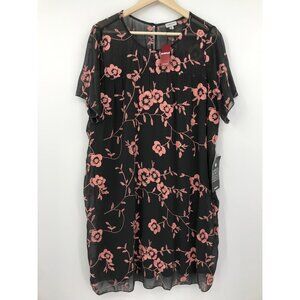 Avenue Chiffon Embroidered Floral Dress Gray Pink 14/16 NEW